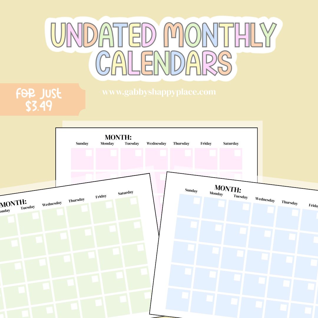 Undated Monthly Calendars