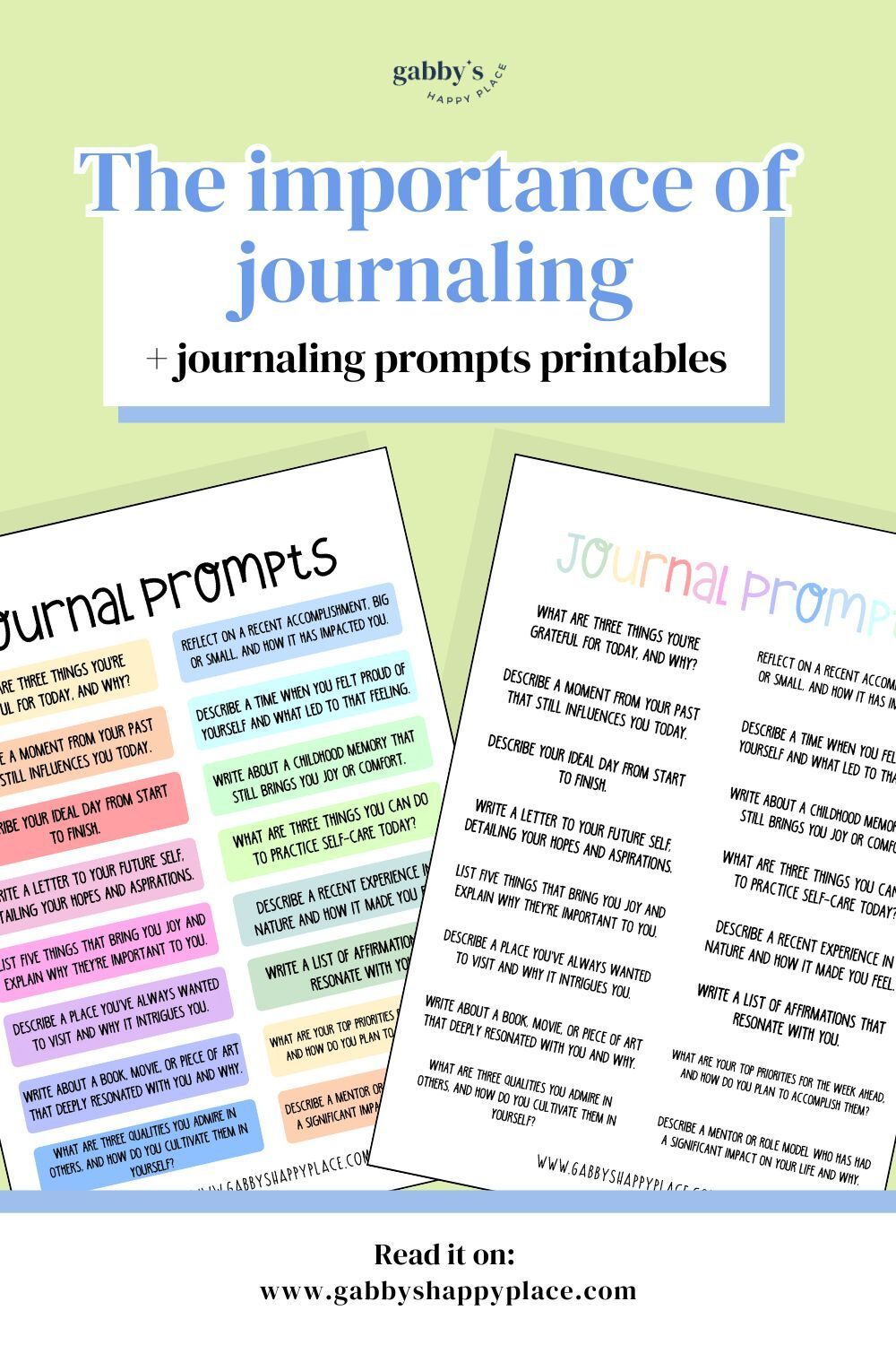 The importance of journaling + Journal Prompts Printable